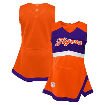 Robe de capitaine des pom-pom girls Clemson Tigers orange pour petites filles avec bloomers