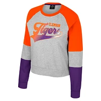 Girls Youth Colosseum Heather Gray Clemson Tigers Katinka Rhinestone Pullover Sweatshirt