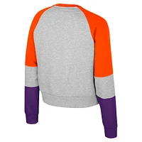 Girls Youth Colosseum Heather Gray Clemson Tigers Katinka Rhinestone Pullover Sweatshirt