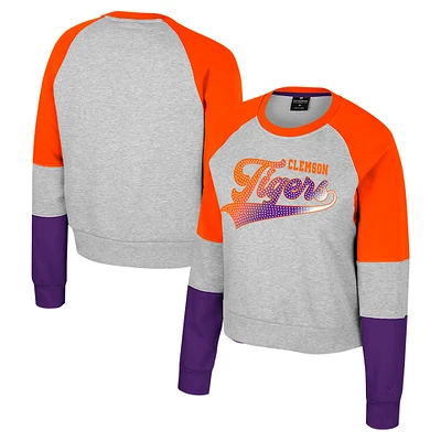 Sweat-shirt à capuche strass Katinka pour filles du Colisée Heather Gray Clemson Tigers