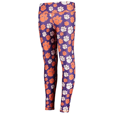 Clemson Tigers ZooZatz Girls Youth Stacked Mascot Leggings - Orange/Purple