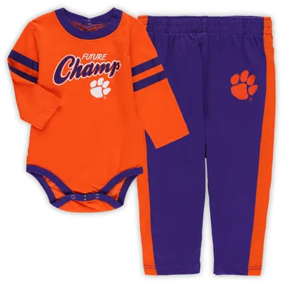 Clemson Tigers Infant Little Kicker Long Sleeve Bodysuit and Sweatpants Set - Orange/Purple