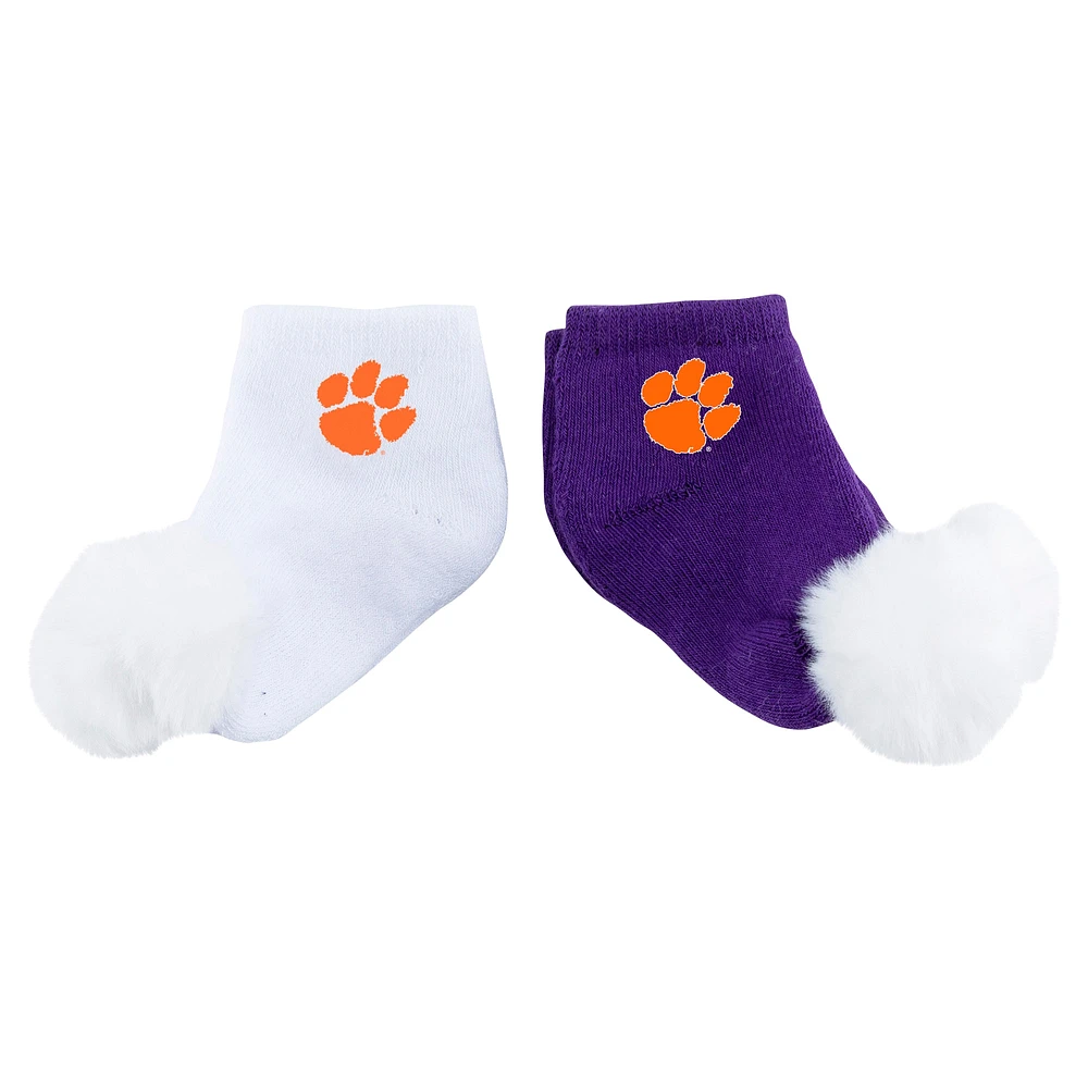 Lot de deux paires de chaussettes à pompon ZooZatz Clemson Tigers pour bébé