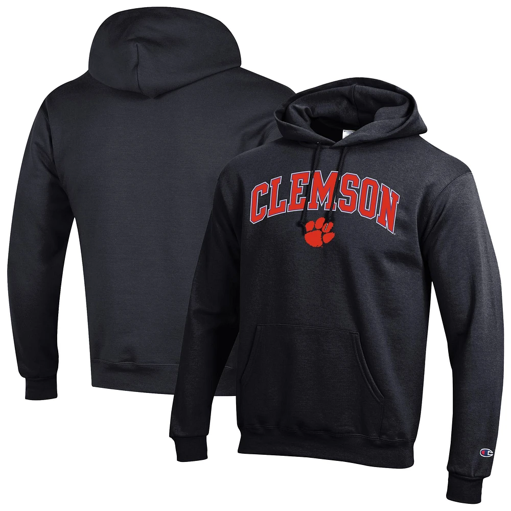 Men's Champion  Black Clemson Tigers Arched Logo Fleece Pullover Hoodie
