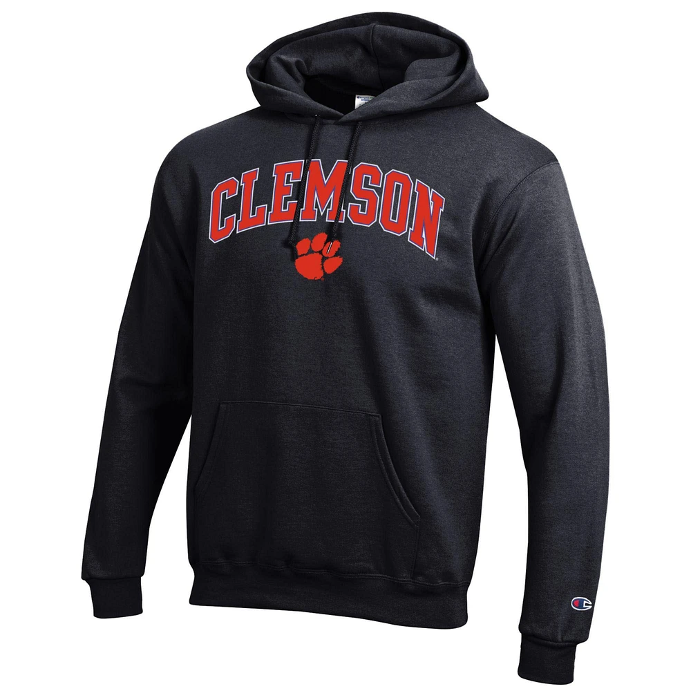 Men's Champion  Black Clemson Tigers Arched Logo Fleece Pullover Hoodie