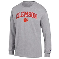 Men's Champion  Heather Gray Clemson Tigers Arch Over Logo Long Sleeve T-Shirt