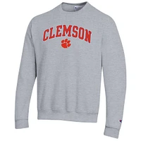 Men's Champion  Heather Gray Clemson Tigers Arch Over Logo Pullover Sweatshirt