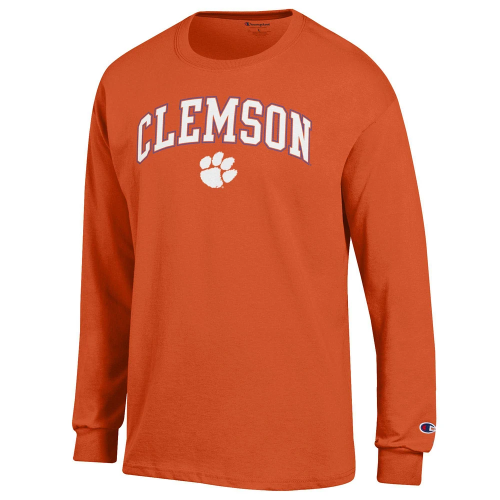 T-shirt à manches longues pour homme Champion Orange Clemson Tigers Arch Over Logo
