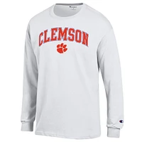 Men's Champion  White Clemson Tigers Arch Over Logo Long Sleeve T-Shirt