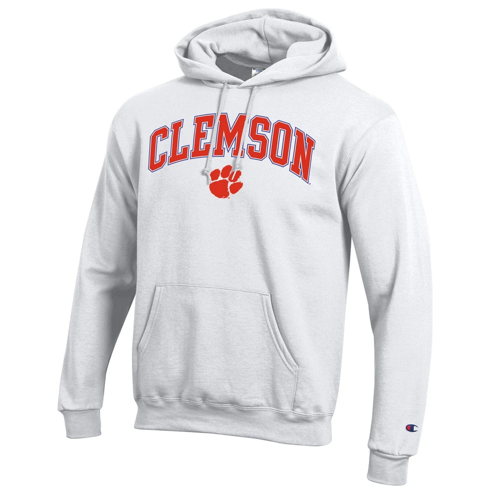Sweat à capuche en polaire avec logo arqué Champion White Clemson Tigers pour homme
