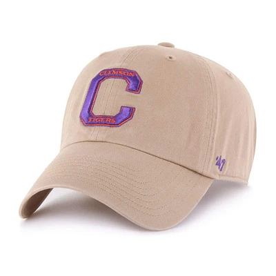 Men's '47 Khaki Clemson Tigers Vault Clean Up Adjustable Hat