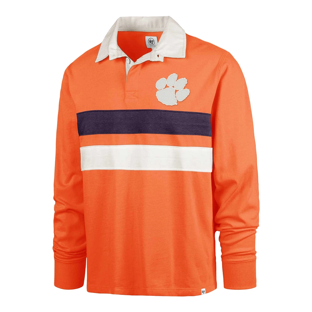 Men's '47 Orange Clemson Tigers Clubhouse Knox Thames Rugby Long Sleeve Polo