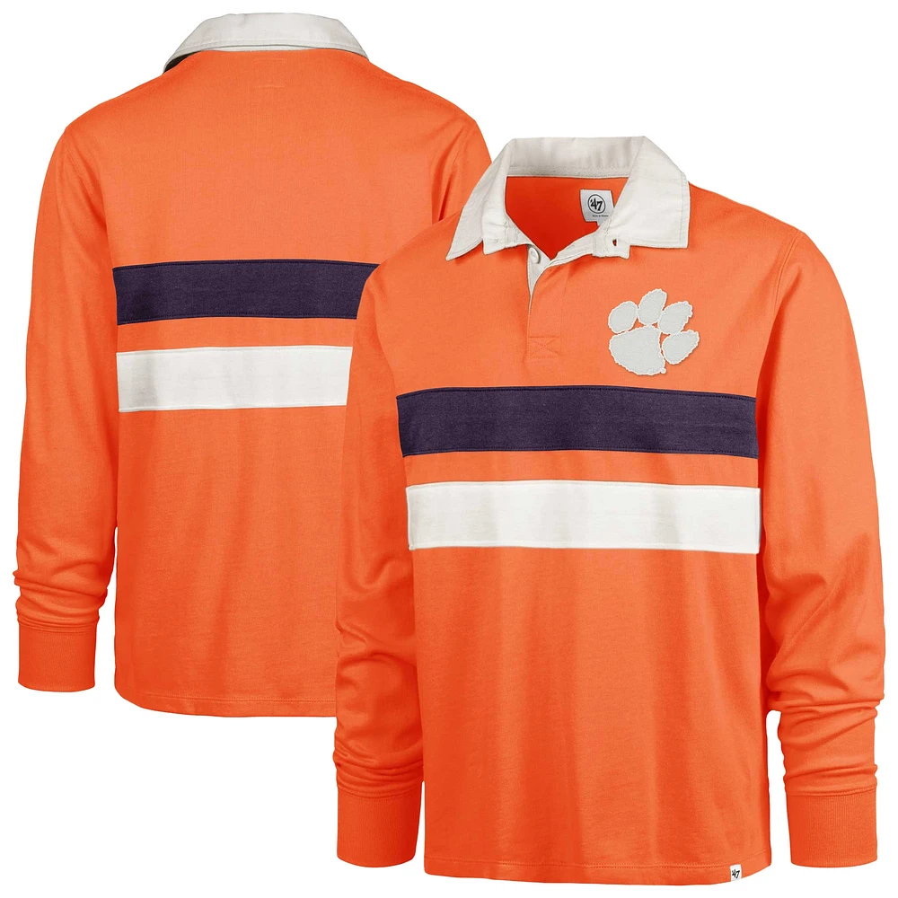 Men's '47 Orange Clemson Tigers Clubhouse Knox Thames Rugby Long Sleeve Polo