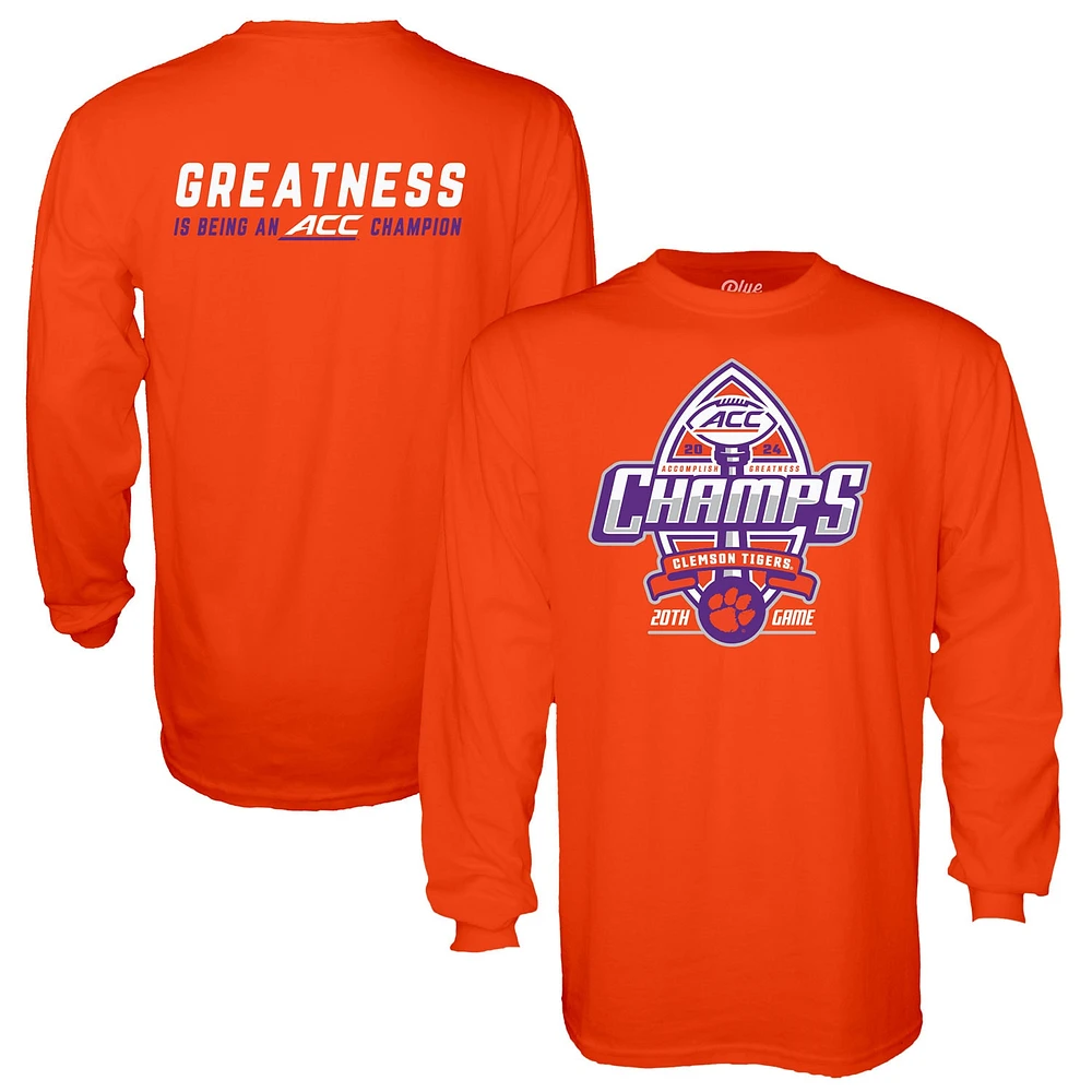 Men's Blue 84 Orange Clemson Tigers 2024 ACC Football Conference Champions Locker Room Long Sleeve T-Shirt