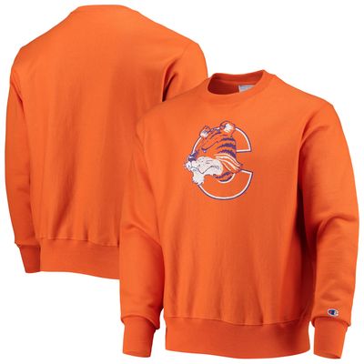 Men's Champion Orange Clemson Tigers Vault Logo Reverse Weave Pullover Sweatshirt