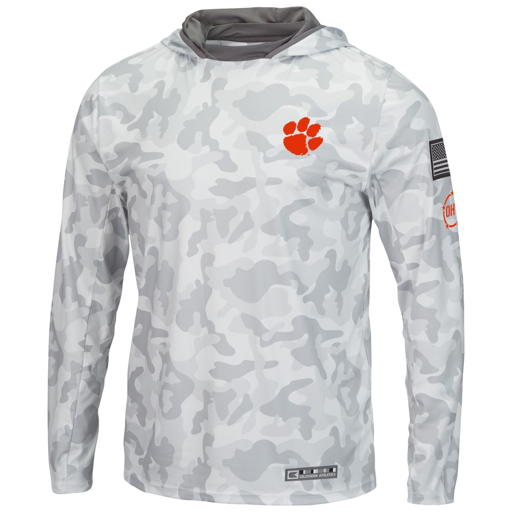 Men's Colosseum Arctic Camo Clemson Tigers OHT Military Appreciation Long Sleeve Hoodie Top