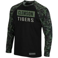 Men's Colosseum Black/Camo Clemson Tigers OHT Military Appreciation Big & Tall Raglan Long Sleeve T-Shirt