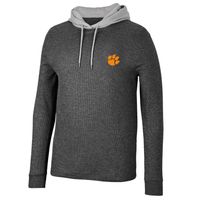 Men's Colosseum Black Clemson Tigers Ballot Waffle-Knit Thermal Long Sleeve Hoodie T-Shirt