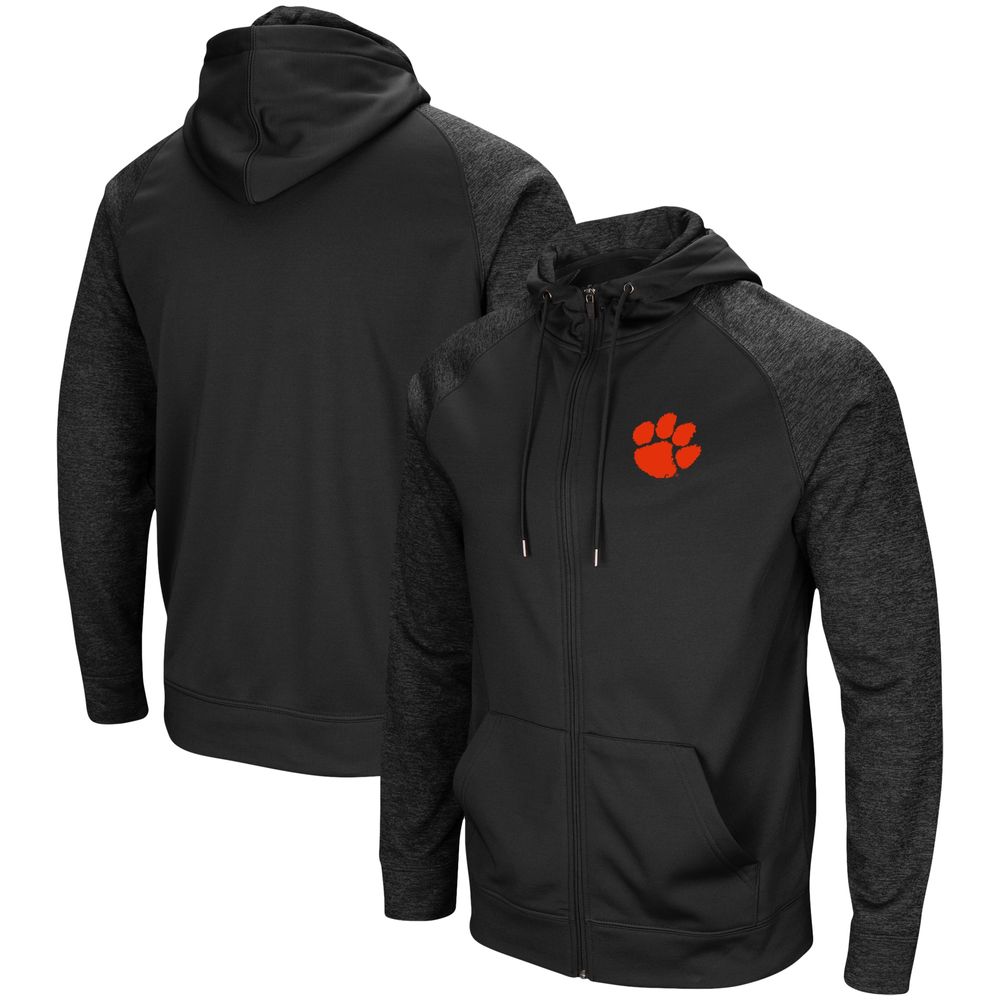 Men's Colosseum Black Clemson Tigers Blackout 3.0 Tonal Raglan Full-Zip Hoodie