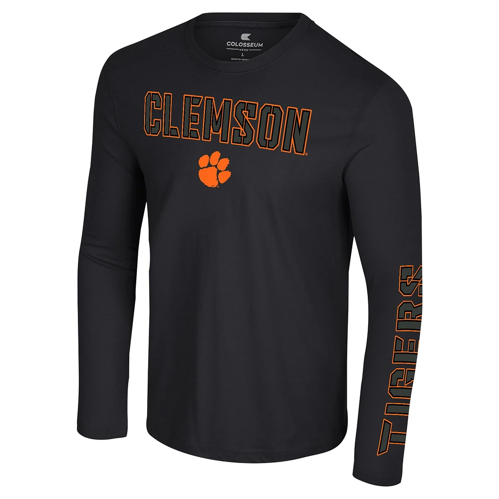 Men's Colosseum Black Clemson Tigers Color Pop Active Blend 2-Hit Long Sleeve T-Shirt