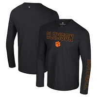 Men's Colosseum Black Clemson Tigers Color Pop Active Blend 2-Hit Long Sleeve T-Shirt