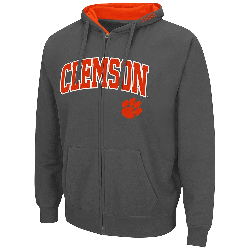 Men's Colosseum Charcoal Clemson Tigers Arch & Logo 3.0 Full-Zip Hoodie