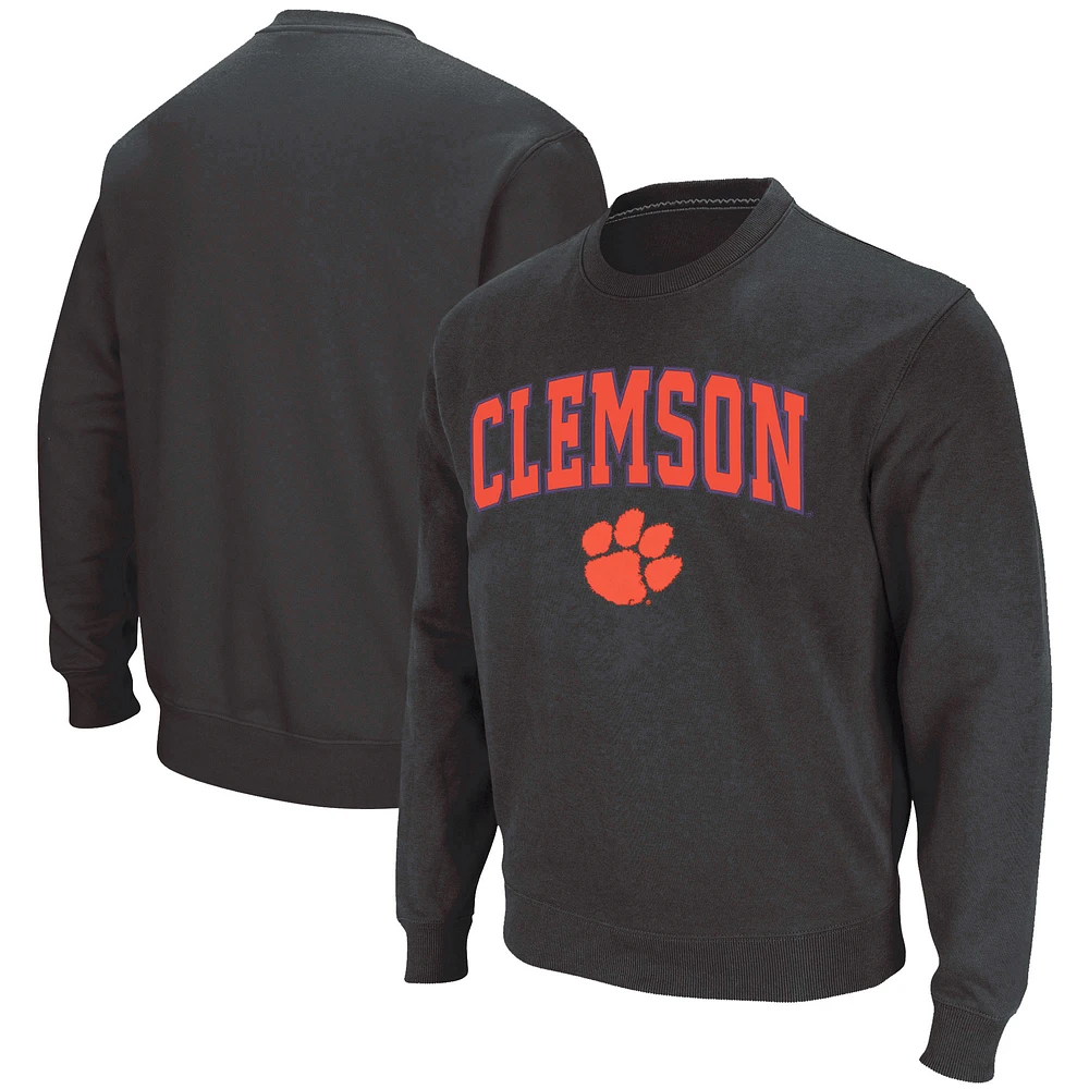 Men's Colosseum Charcoal Clemson Tigers Arch & Logo Crew Neck Sweatshirt