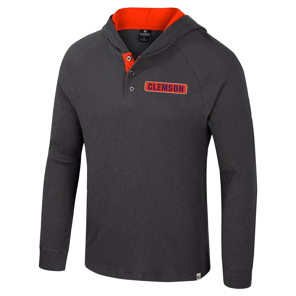 Men's Colosseum  Charcoal Clemson Tigers Dujour Ralgan Long Sleeve Henley Hoodie T-Shirt