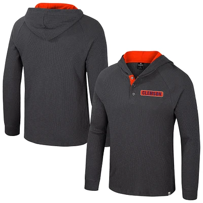 Men's Colosseum  Charcoal Clemson Tigers Dujour Ralgan Long Sleeve Henley Hoodie T-Shirt