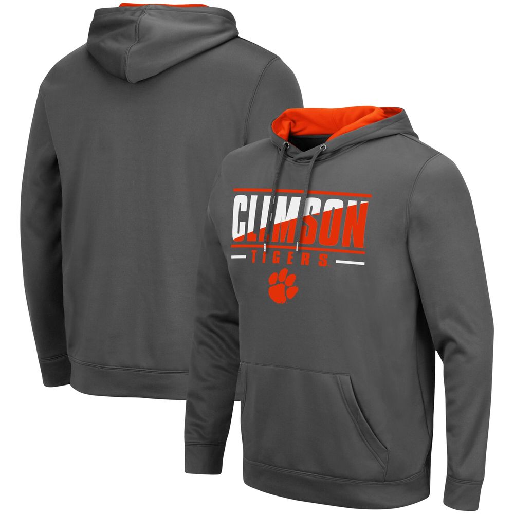 Men's Colosseum Charcoal Clemson Tigers Slash Stack 2.0 Pullover Hoodie