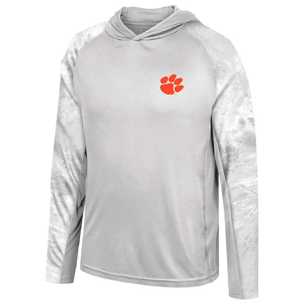 Men's Colosseum Gray/Realtree Camo Clemson Tigers Gulf Stream Raglan Long Sleeve Hooded T-Shirt