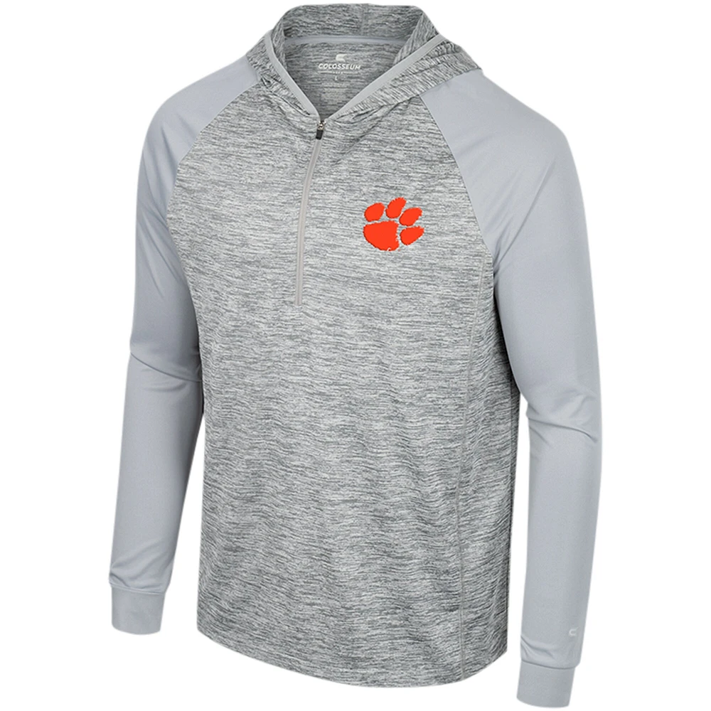 Men's Colosseum Gray Clemson Tigers Cybernetic Raglan Quarter-Zip Hooded Top