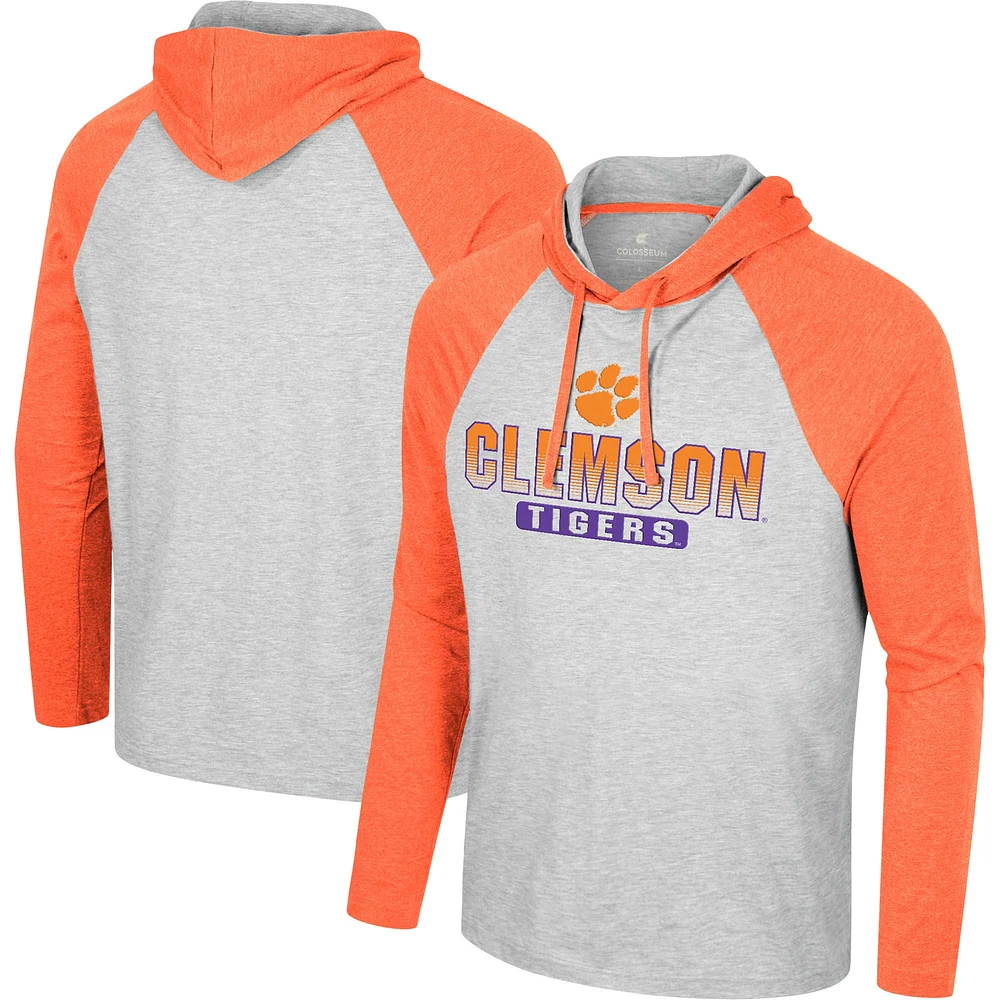 T-shirt à capuche manches longues Colosseum Heather Grey Clemson Tigers Hasta La Vista Raglan pour hommes