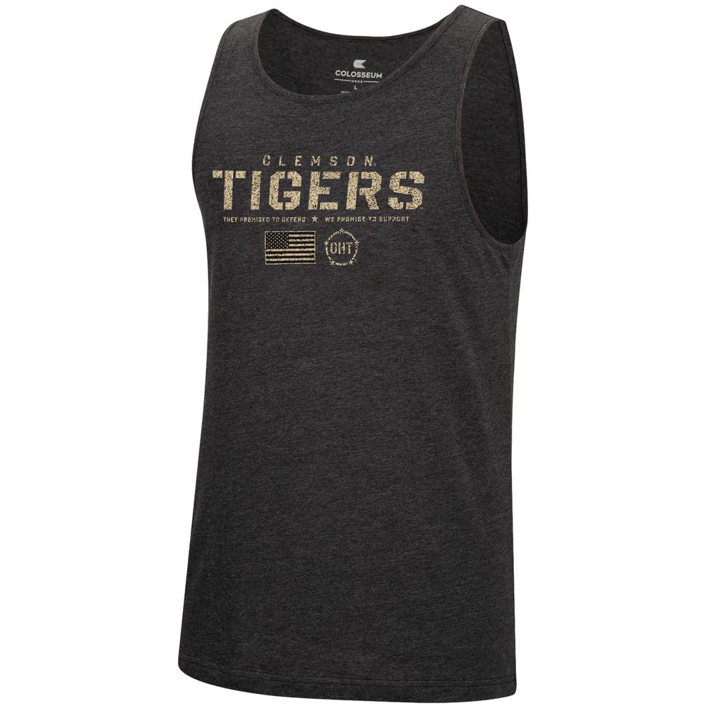 Men's Colosseum Heathered Black Clemson Tigers Military Appreciation OHT Transport Tank Top