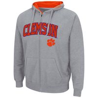 Men's Colosseum Heathered Gray Clemson Tigers Arch & Logo 3.0 Full-Zip Hoodie