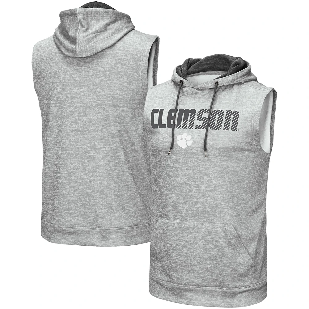 Sweat à capuche sans manches pour homme Colosseum Heathered Grey Clemson Tigers Banked