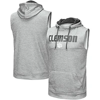 Men's Colosseum Heathered Gray Clemson Tigers Banked Sleeveless Pullover Hoodie