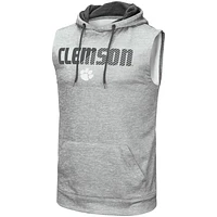 Men's Colosseum Heathered Gray Clemson Tigers Banked Sleeveless Pullover Hoodie