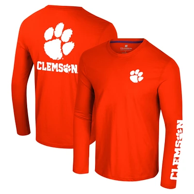 T-shirt à manches longues Colosseum Orange Clemson Tigers Logo Lockup 3-Hit Active Blend pour hommes