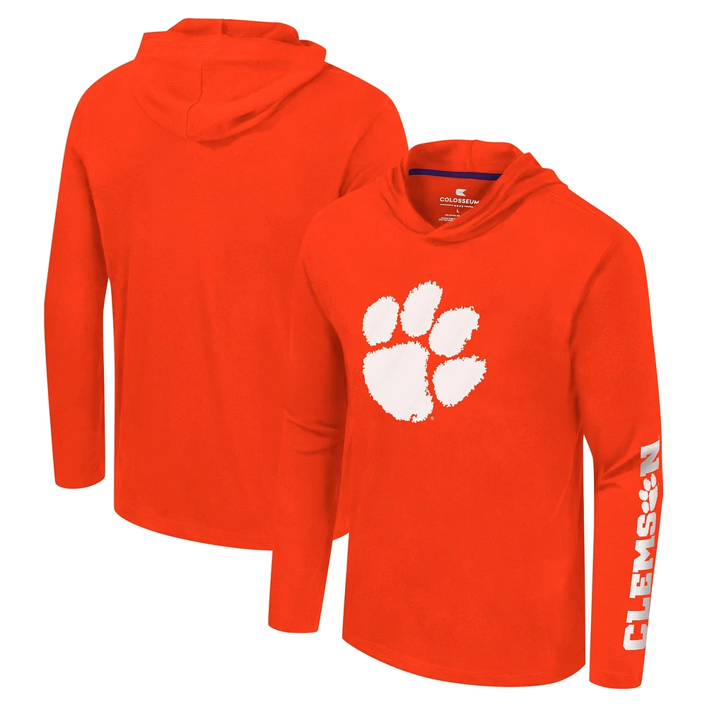 T-shirt à capuche manches longues avec logo Colosseum Clemson Tigers Lockup Active Blend pour hommes