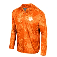 Men's Colosseum Orange Clemson Tigers Palms Printed Lightweight Quarter-Zip Hooded Top