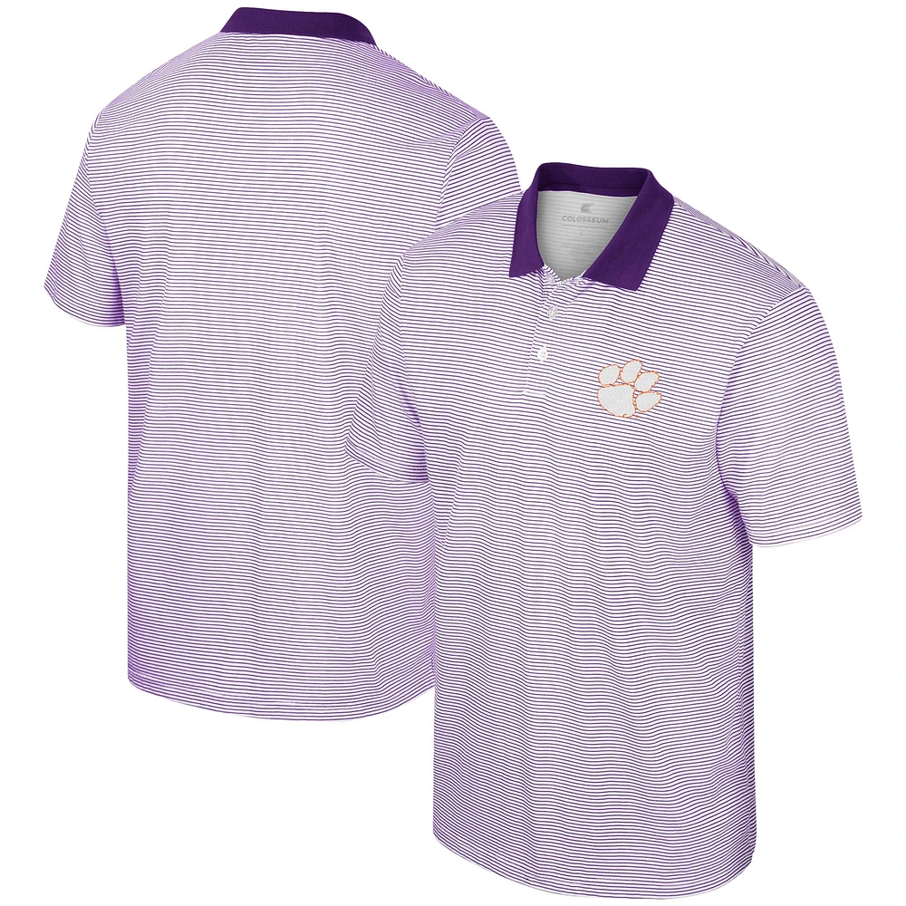 Men's Colosseum Purple/White Clemson Tigers Print Stripe Polo