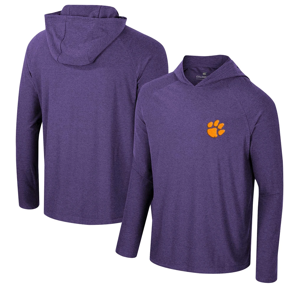 T-shirt à capuche manches longues raglan en jersey Cloud Clemson Tigers Colosseum violet pour hommes