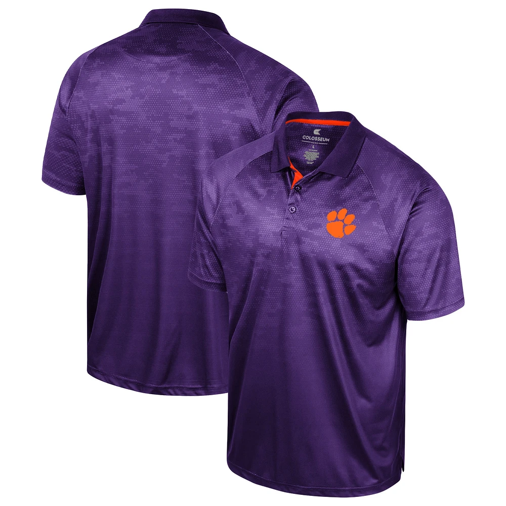 Polo à manches raglan en nid d'abeille Clemson Tigers Colosseum Purple pour hommes