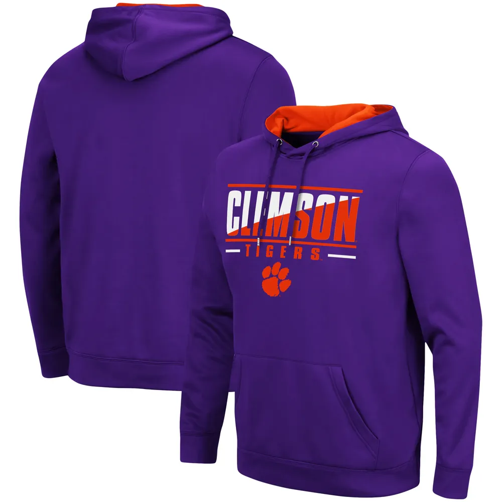 Men's Colosseum Purple Clemson Tigers Slash Stack 2.0 Pullover Hoodie