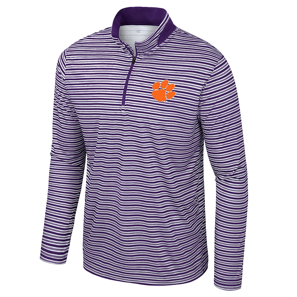 Haut rayé à glissière quart de tour violet Colosseum pour hommes des Clemson Tigers