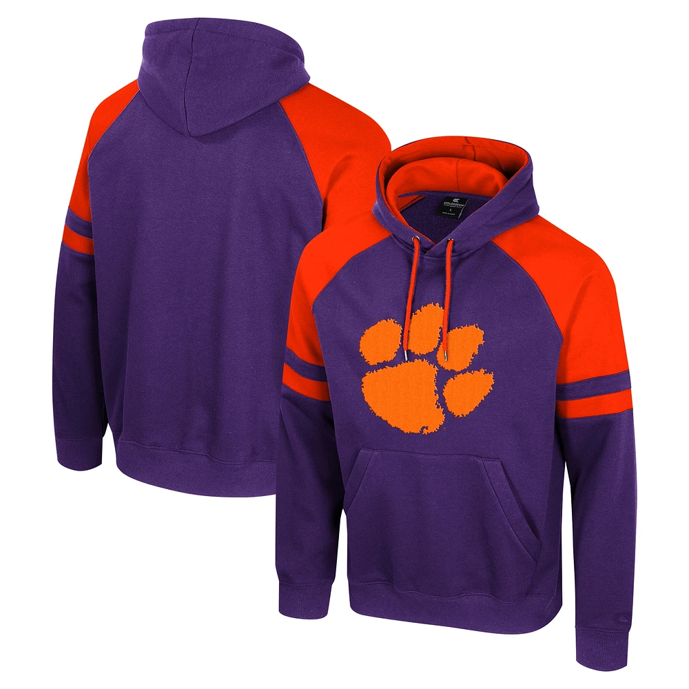 Sweat à capuche raglan Todd pour homme Colosseum Purple Clemson Tigers