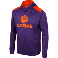 T-shirt à capuche manches longues pour hommes Colosseum Purple Clemson Tigers Warm Up