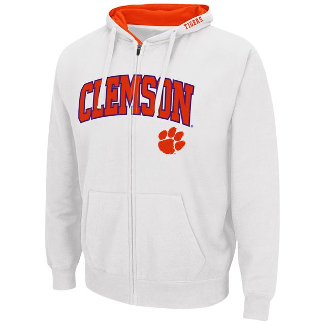 Sweat à capuche entièrement zippé Colosseum Clemson Tigers Arch & Logo 3.0 pour homme, blanc