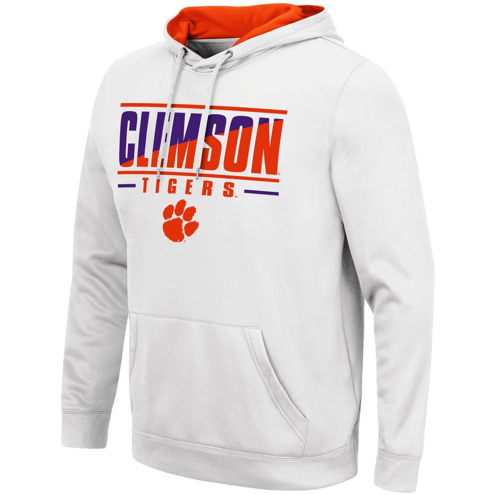 Men's Colosseum White Clemson Tigers Slash Stack 2.0 Pullover Hoodie